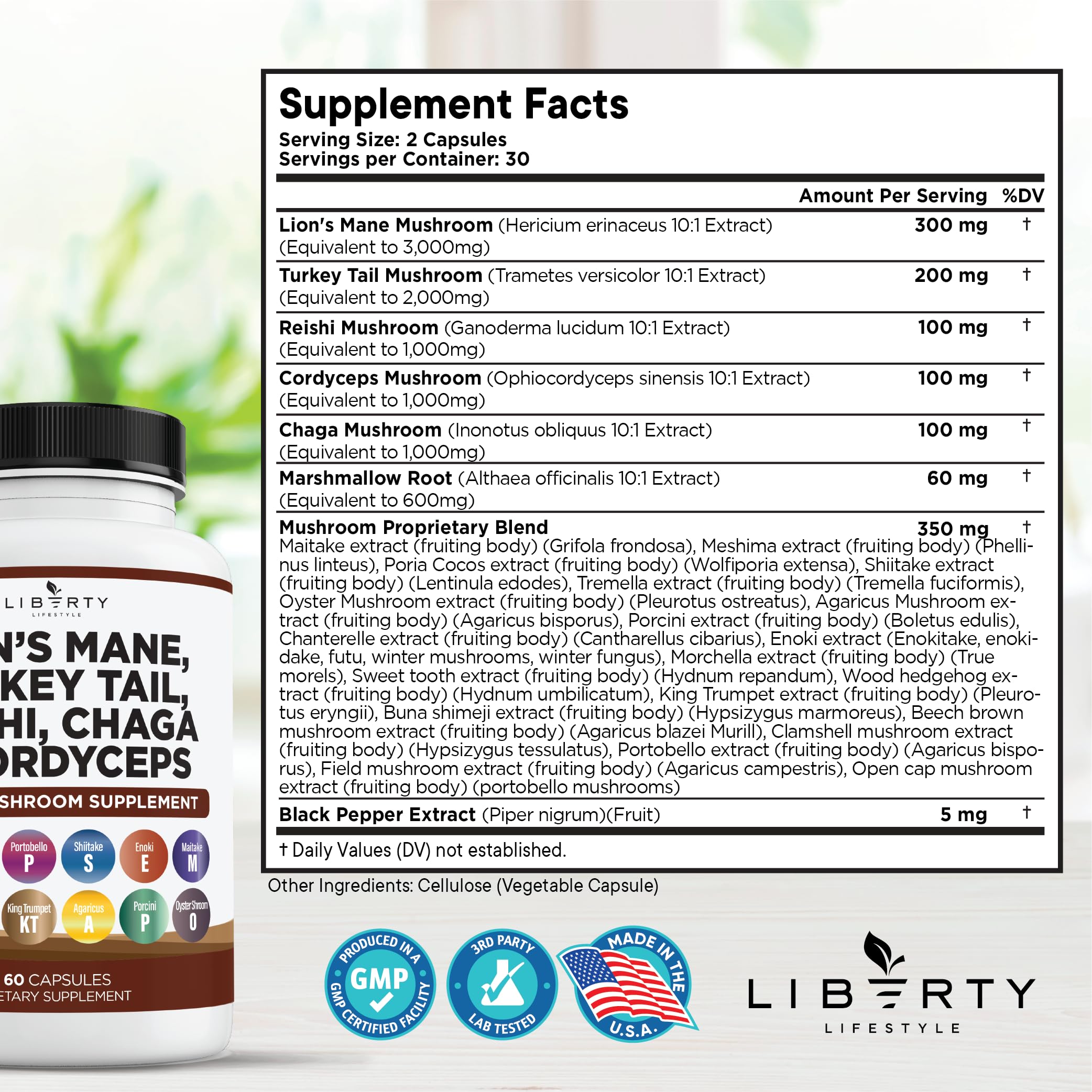 Foto 3 pulgar | Suplemento Liberty Lifestyle Lifestyle Lions Mane Hongo Con Cola De Pavo Reishi Cordyceps Chaga - Venta Internacional.