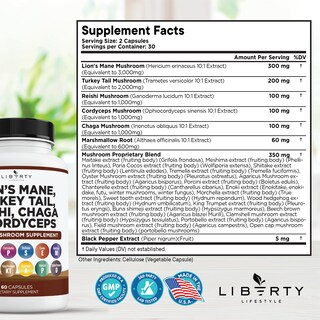Foto 2 | Suplemento Liberty Lifestyle Lifestyle Lions Mane Hongo Con Cola De Pavo Reishi Cordyceps Chaga - Venta Internacional.
