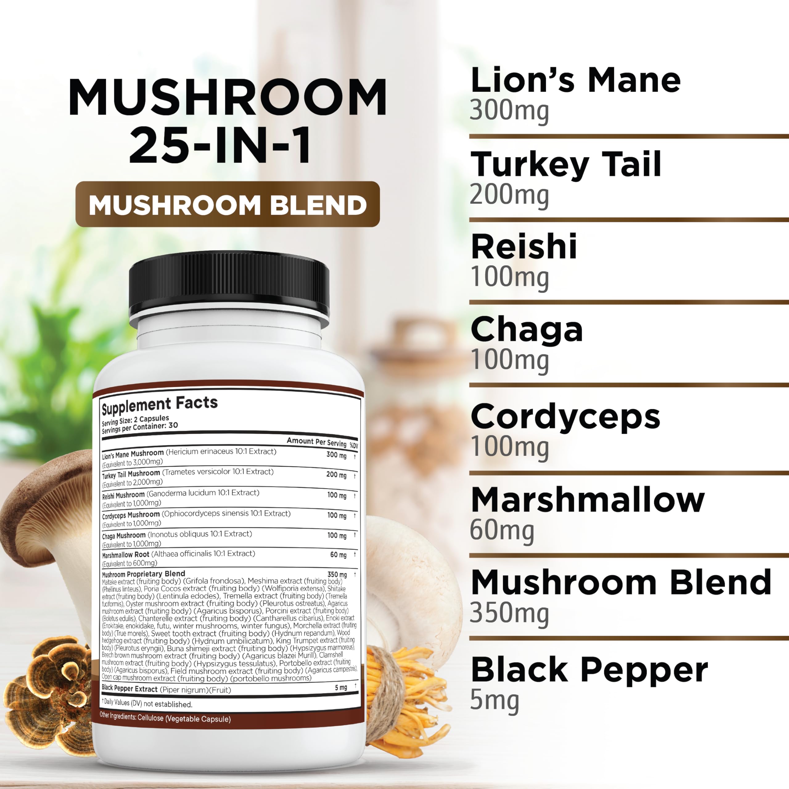 Foto 4 pulgar | Suplemento Liberty Lifestyle Lifestyle Lions Mane Hongo Con Cola De Pavo Reishi Cordyceps Chaga - Venta Internacional.
