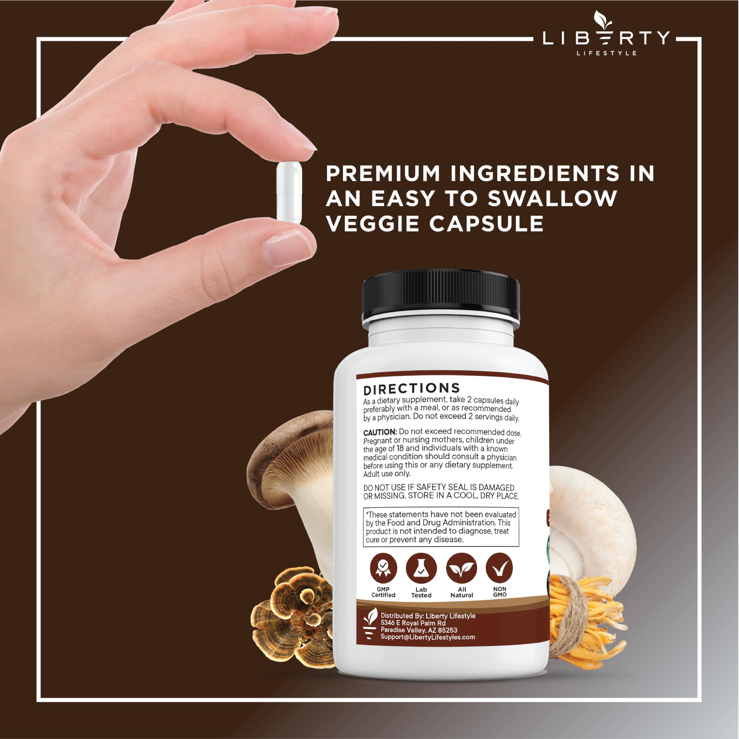 Foto 4 | Suplemento Liberty Lifestyle Lifestyle Lions Mane Hongo Con Cola De Pavo Reishi Cordyceps Chaga - Venta Internacional.
