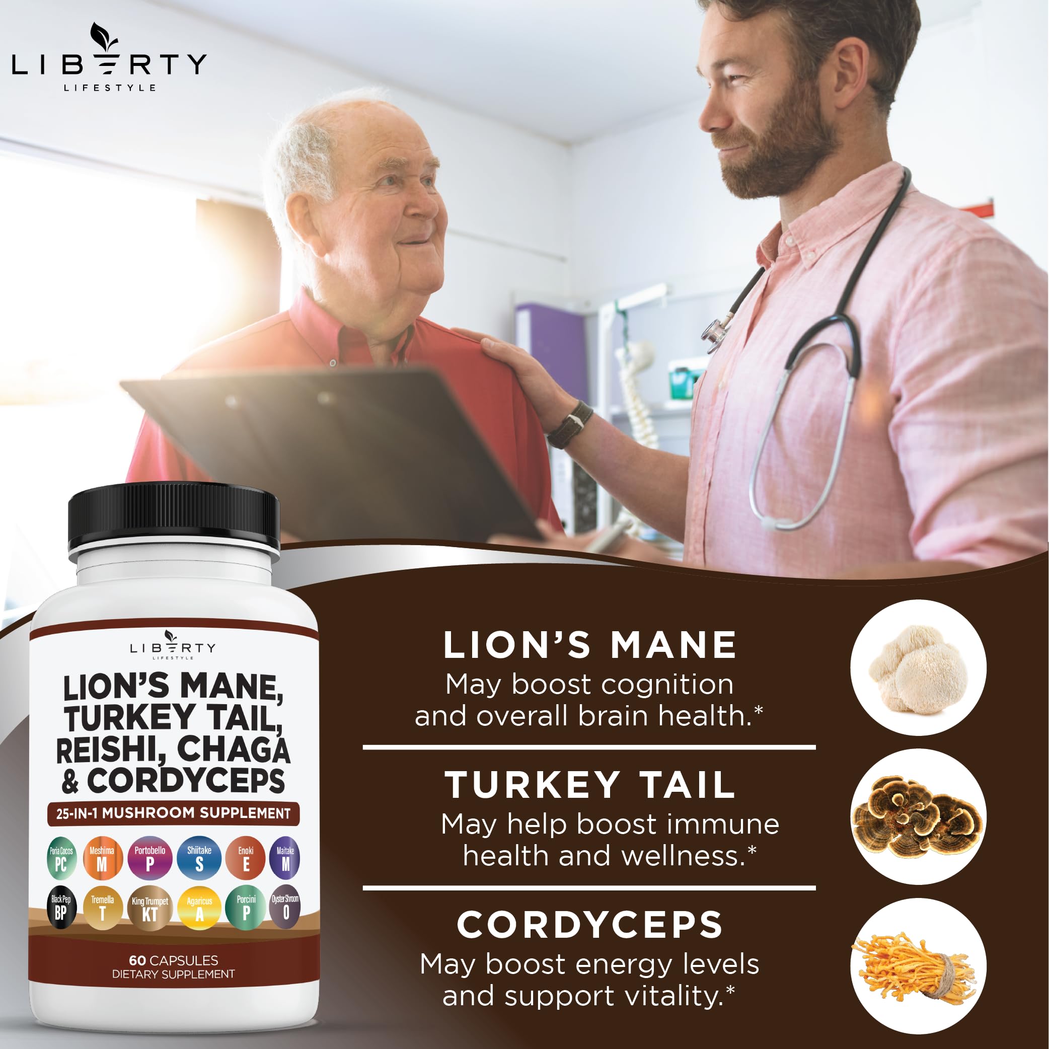Foto 6 pulgar | Suplemento Liberty Lifestyle Lifestyle Lions Mane Hongo Con Cola De Pavo Reishi Cordyceps Chaga - Venta Internacional.