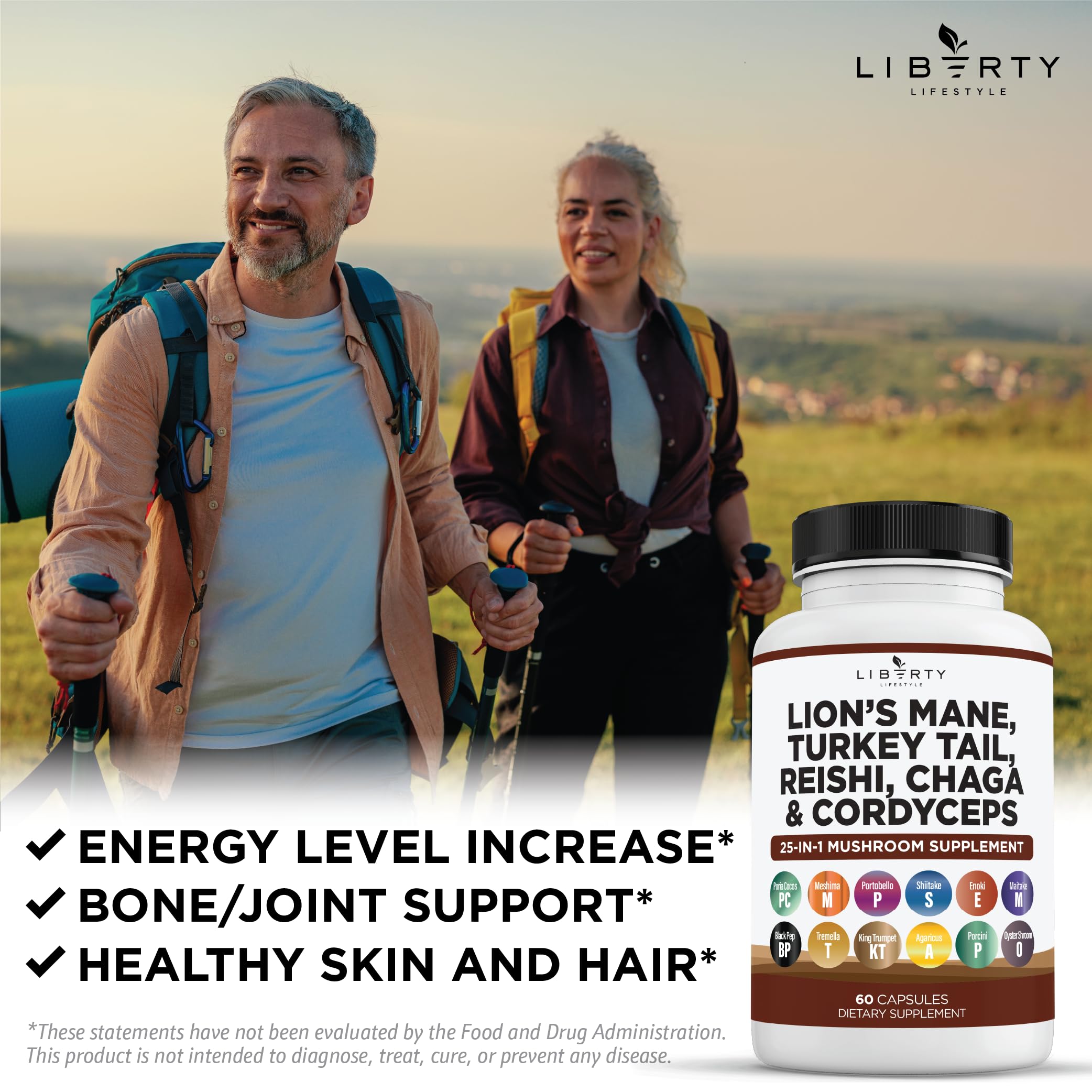 Foto 7 pulgar | Suplemento Liberty Lifestyle Lifestyle Lions Mane Hongo Con Cola De Pavo Reishi Cordyceps Chaga - Venta Internacional.