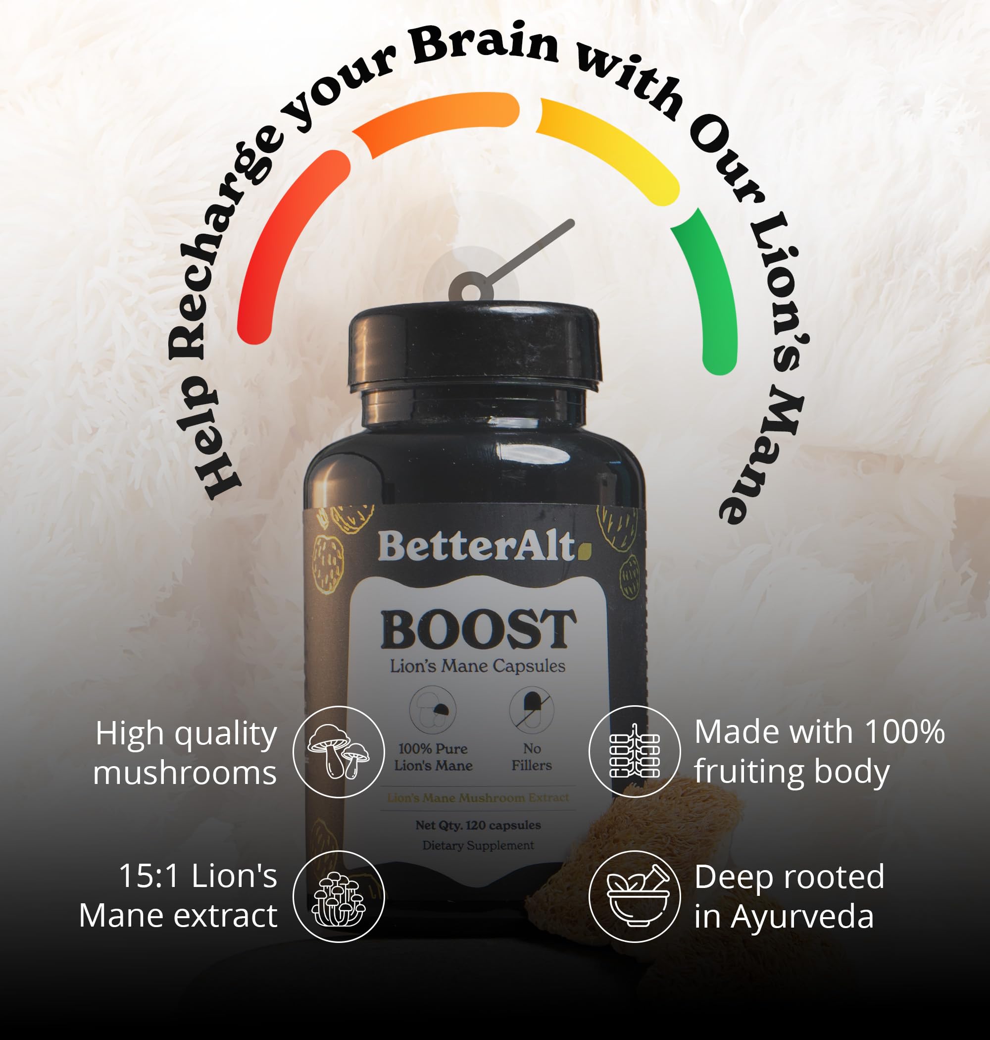 Foto 3 pulgar | Suplemento Better Alt Lions Mane Mushroom 1000 Mg 120 Cápsulas - Venta Internacional.
