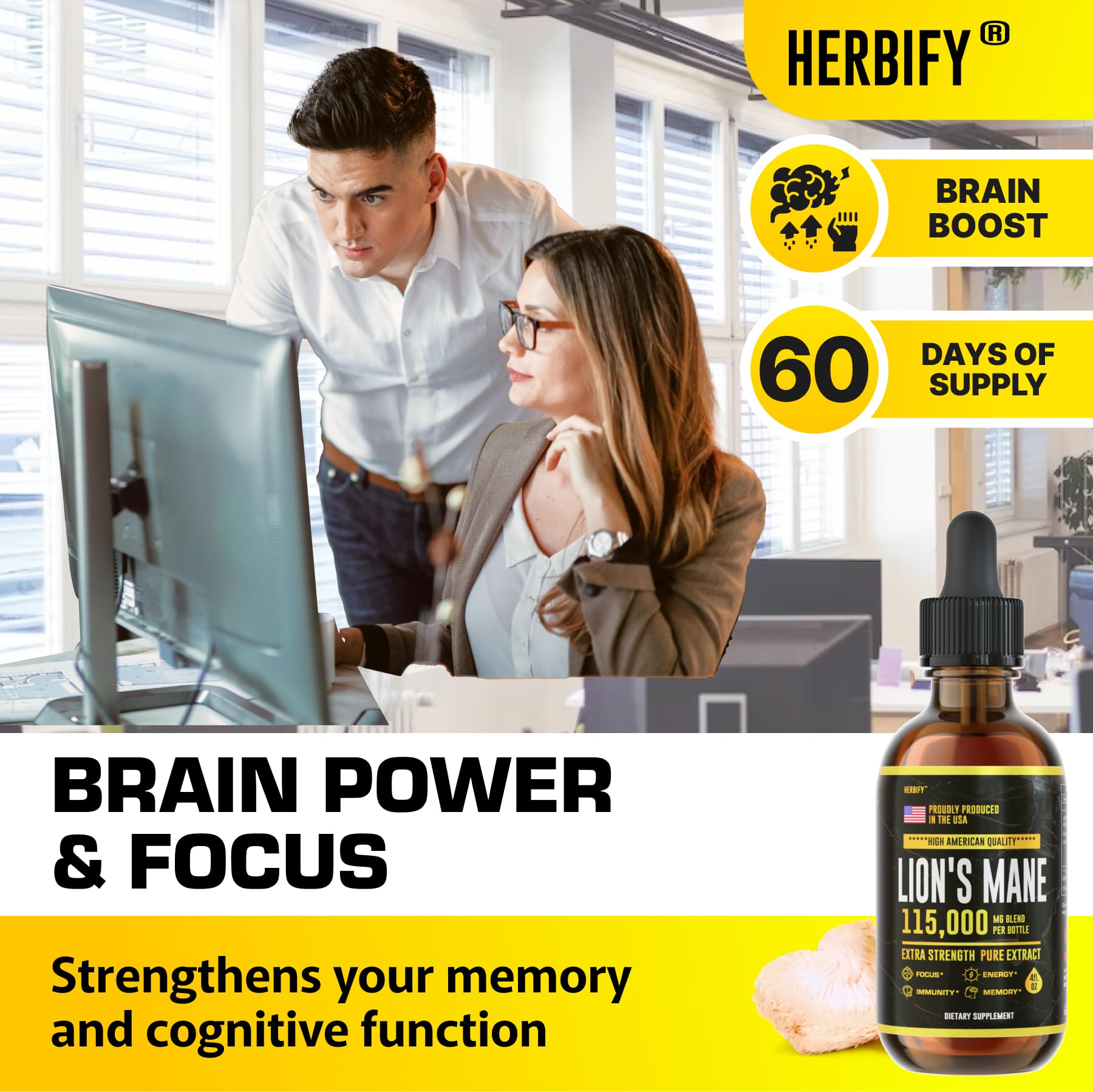 Foto 3 pulgar | Suplemento Herbify Lions Mane Tincture, 60 Ml, Apoyo Inmunológico - Venta Internacional.