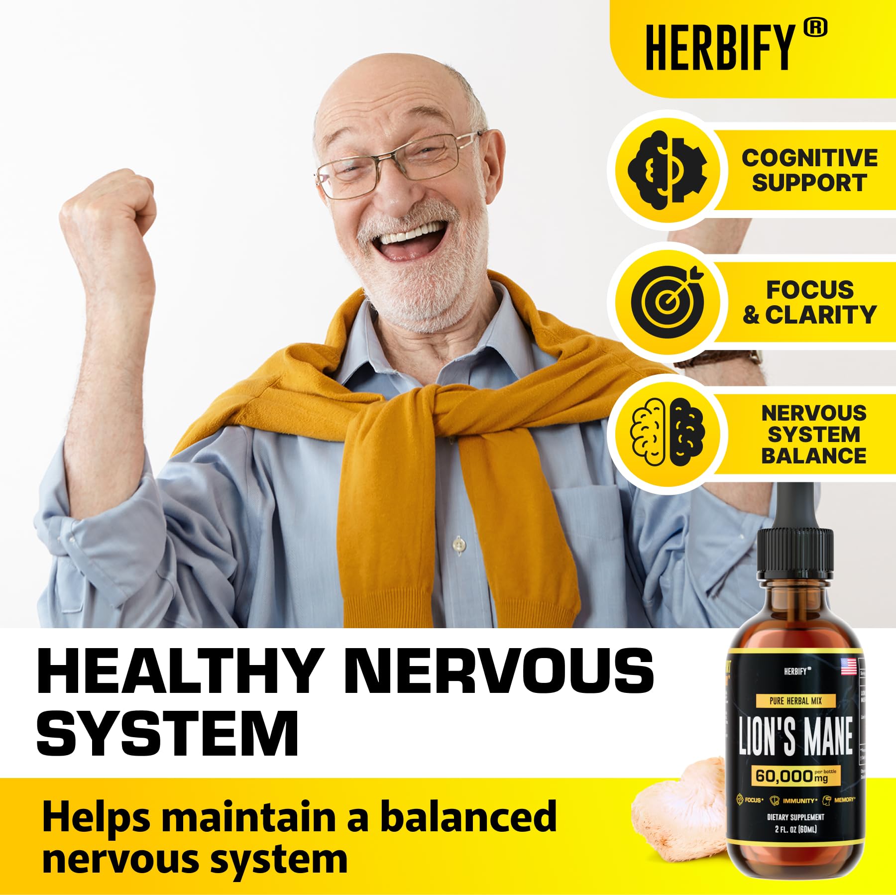 Foto 4 pulgar | Suplemento Herbify Lions Mane Tincture, 60 Ml, Apoyo Inmunológico - Venta Internacional.