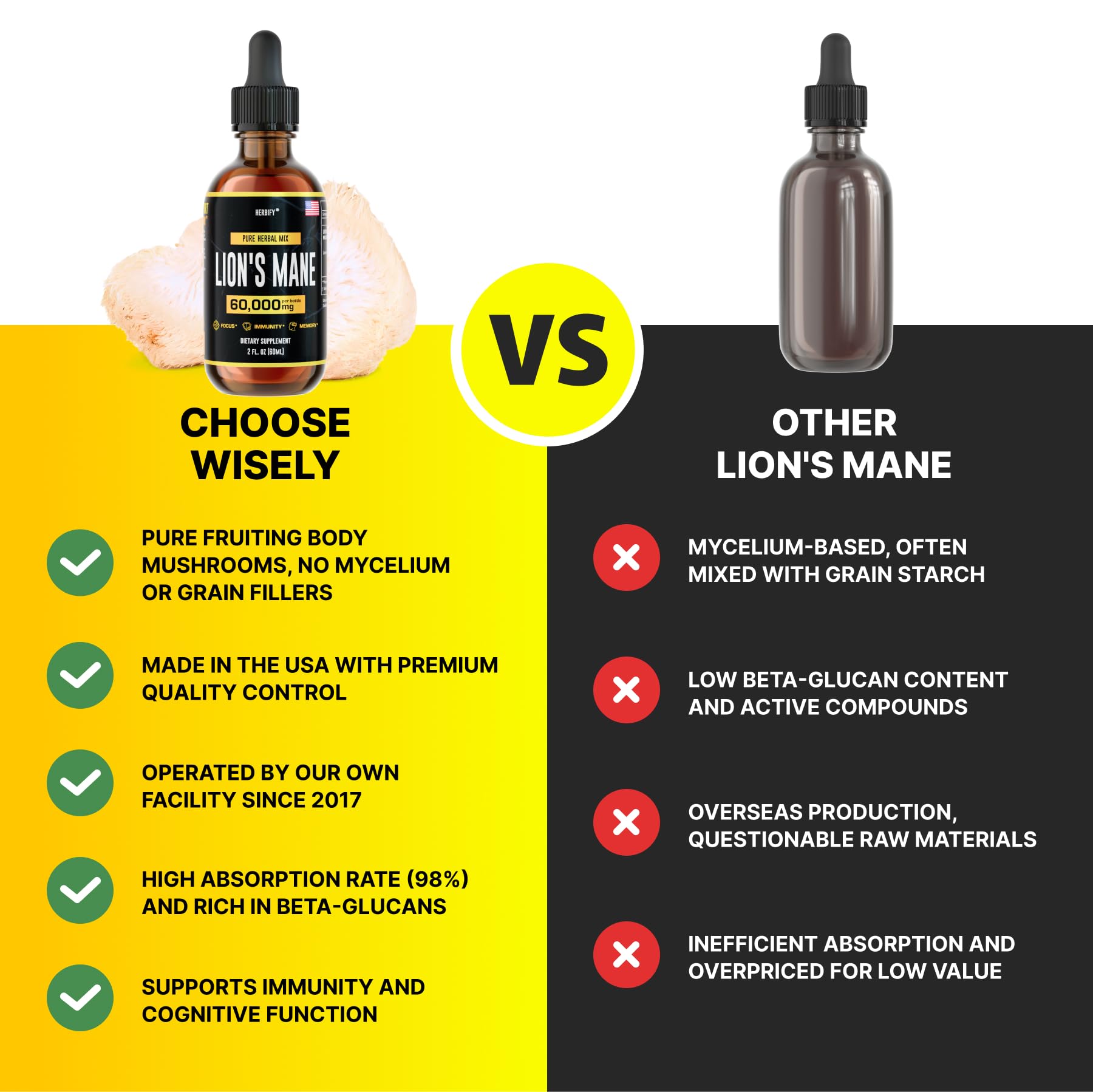 Foto 5 pulgar | Suplemento Herbify Lions Mane Tincture, 60 Ml, Apoyo Inmunológico - Venta Internacional.