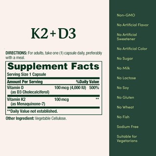 Foto 5 | Suplemento De Vitamina D3 K2 De Nature's Bounty De 4000 Ui + 100 Mcg - Venta Internacional.