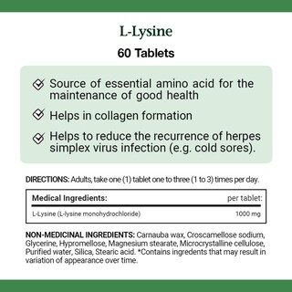 Foto 4 | Suplemento Nature's Bounty L-lisina 1000 Mg 60 Comprimidos - Venta Internacional.