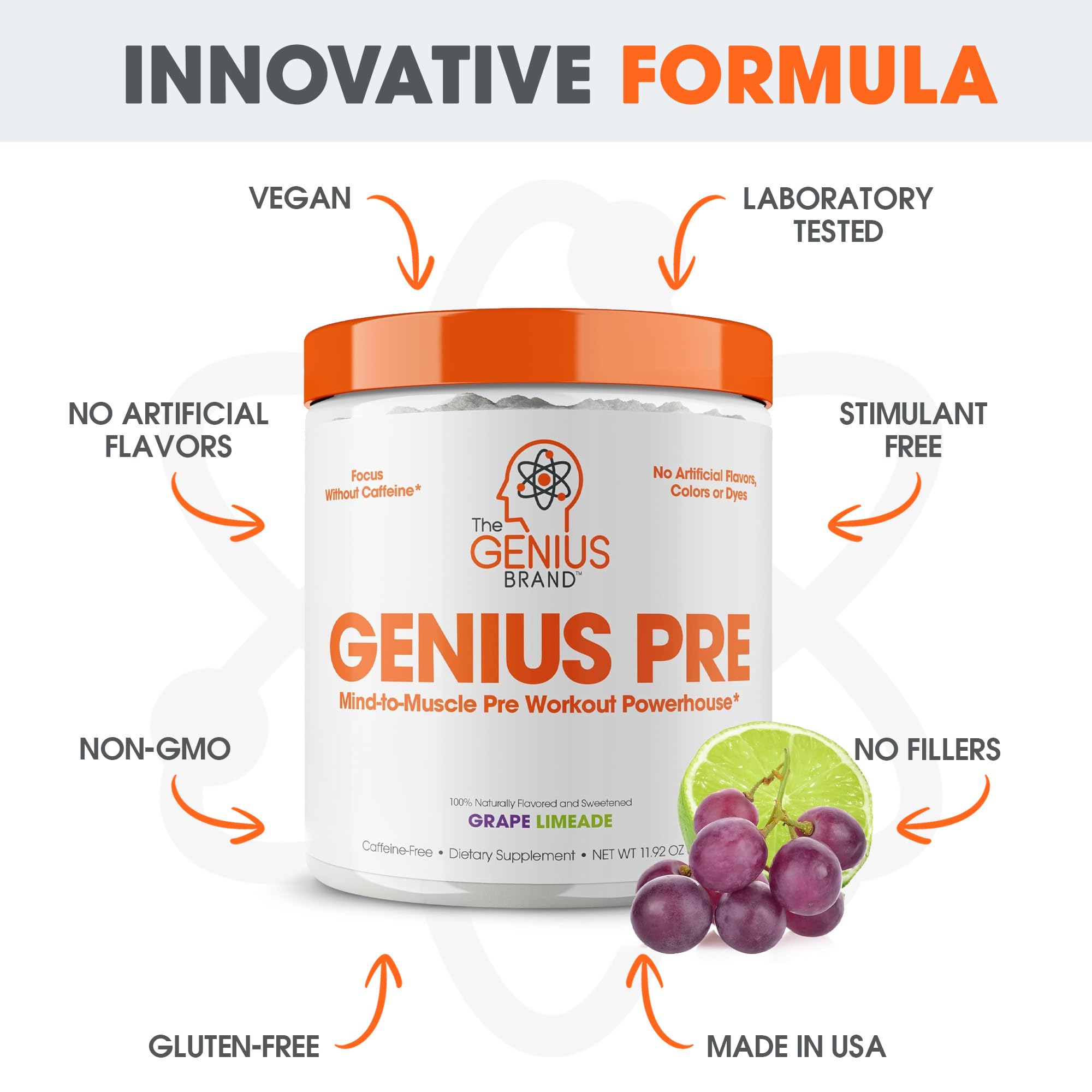Foto 7 pulgar | Polvo Para Antes Del Entrenamiento The Genius Brand Genius Grape Limeade - Venta Internacional.