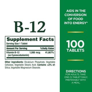 Foto 2 | Suplemento De Vitamina B12 De Nature's Bounty, 1000 Mcg, 100 Tabletas - Venta Internacional.