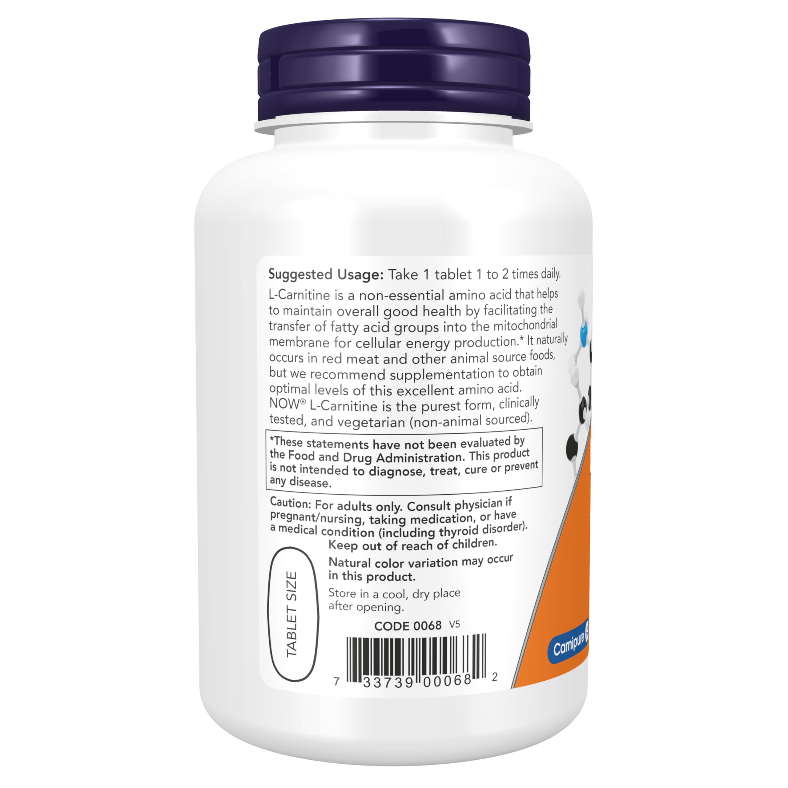 Foto 4 pulgar | Supplement Now L-carnitina En Su Forma Más Pura, 1000 Mg, 100 Comprimidos - Venta Internacional.