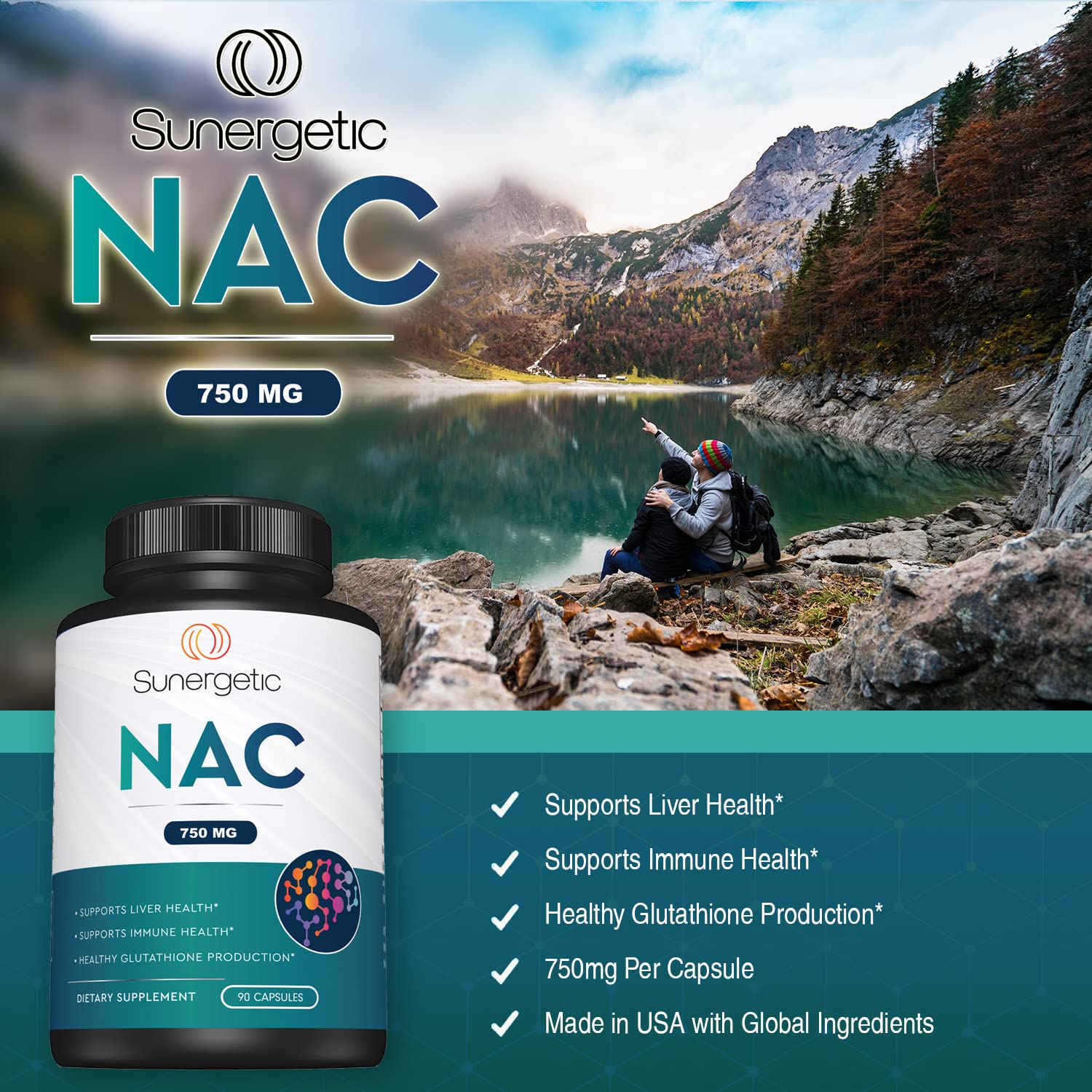 Foto 5 pulgar | Suplemento Nac Sunergetic N-acetil Cisteína 750 Mg 90 Cápsulas - Venta Internacional.
