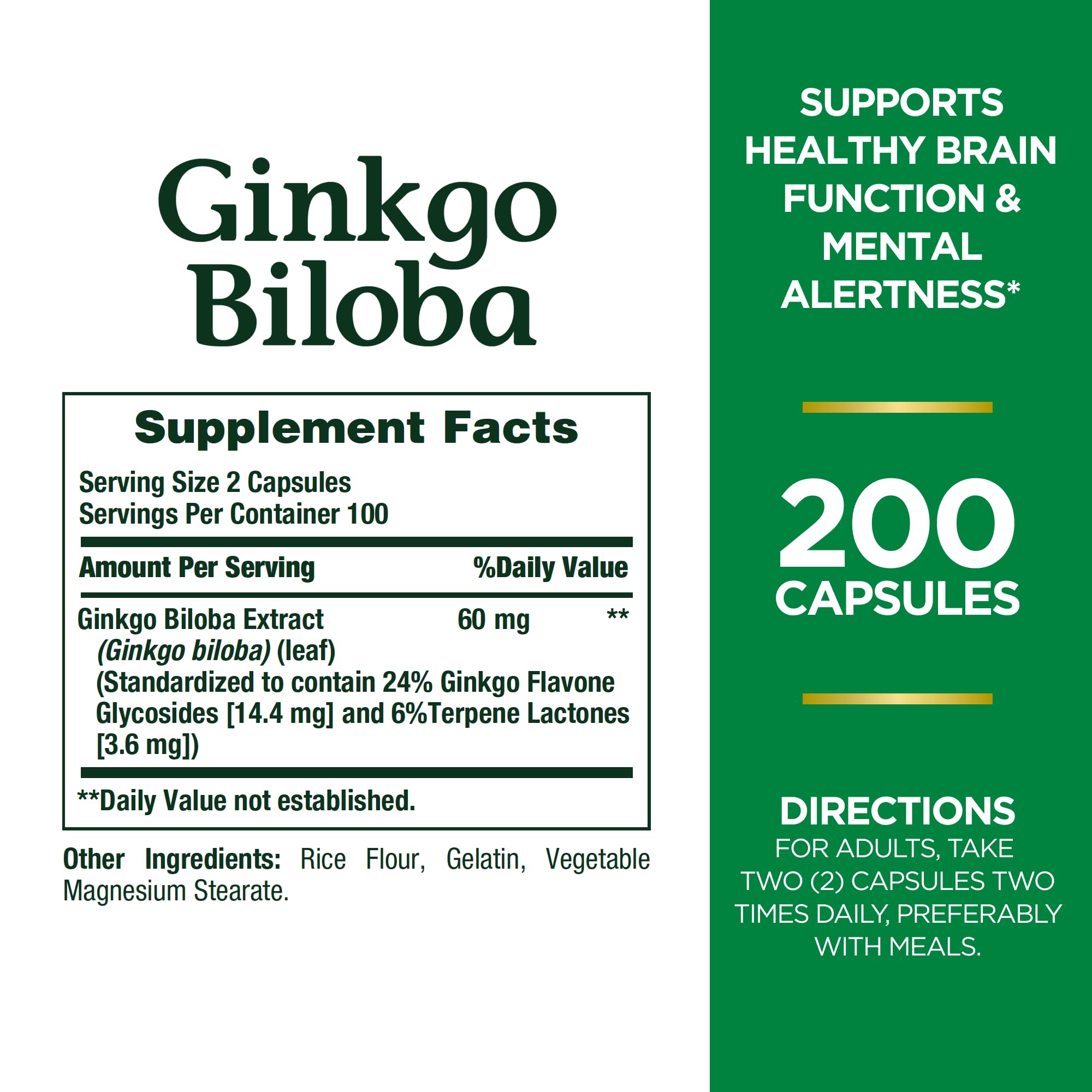 Foto 3 pulgar | Suplemento Nature's Bounty Ginkgo Biloba 60 Mg 200 Cápsulas X2 - Venta Internacional.