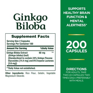 Foto 2 | Suplemento Nature's Bounty Ginkgo Biloba 60 Mg 200 Cápsulas X2 - Venta Internacional.