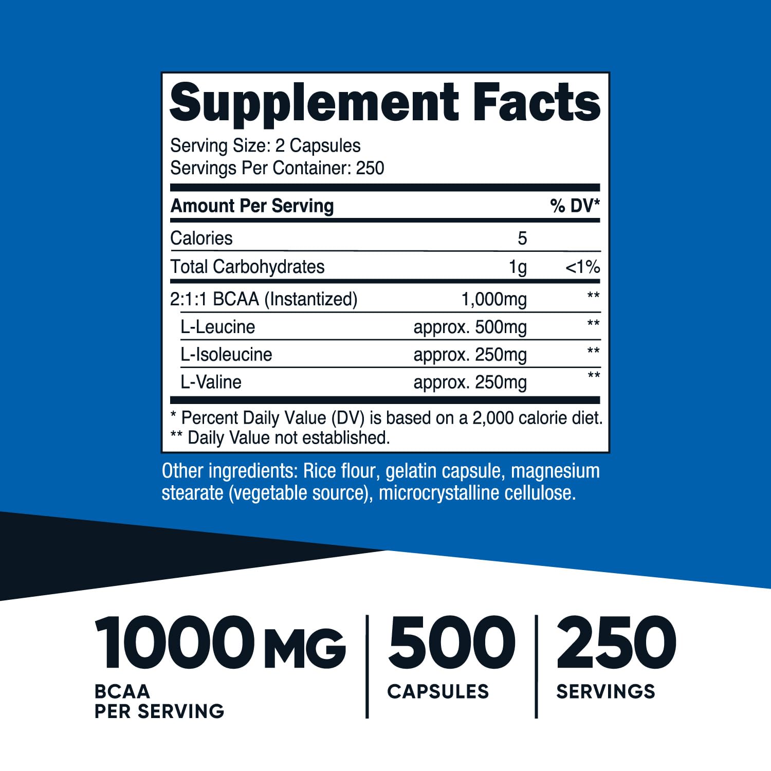 Foto 2 | Suplemento Nutricost Bcaa 1000 Mg 500 Cápsulas (250 Dosis) - Venta Internacional.