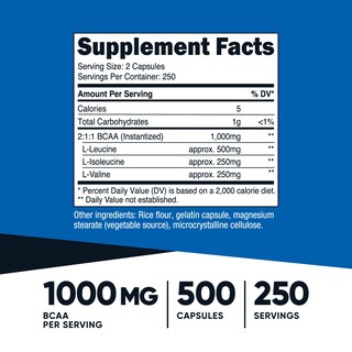 Foto 2 | Suplemento Nutricost Bcaa 1000 Mg 500 Cápsulas (250 Dosis) - Venta Internacional.