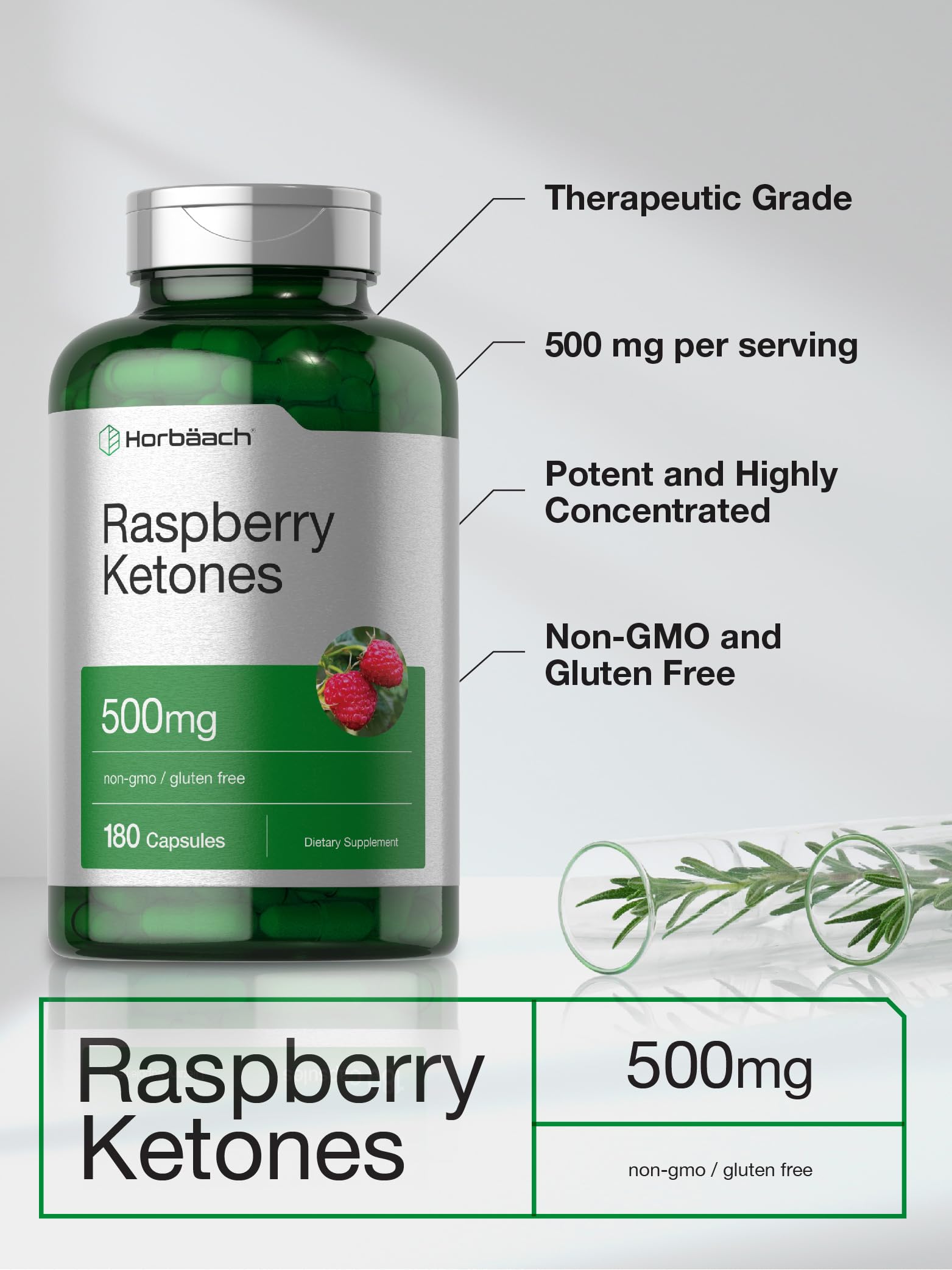 Foto 3 | Suplemento Horbäach De Cetonas De Frambuesa 500 Mg 180 Cápsulas - Venta Internacional.