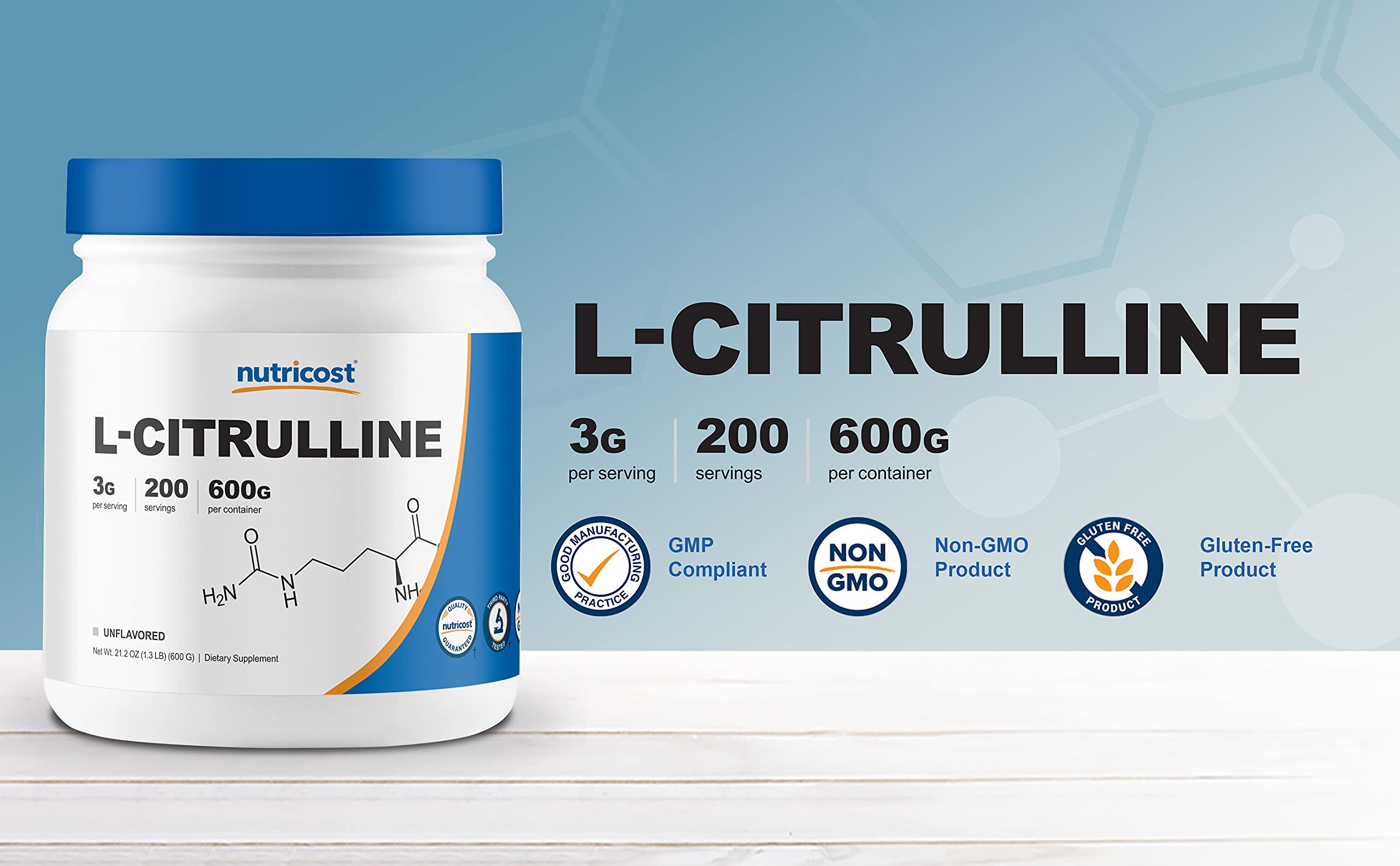 Foto 4 pulgar | Suplemento Nutricost De L-citrulina Pura En Polvo, 600 G - Venta Internacional.