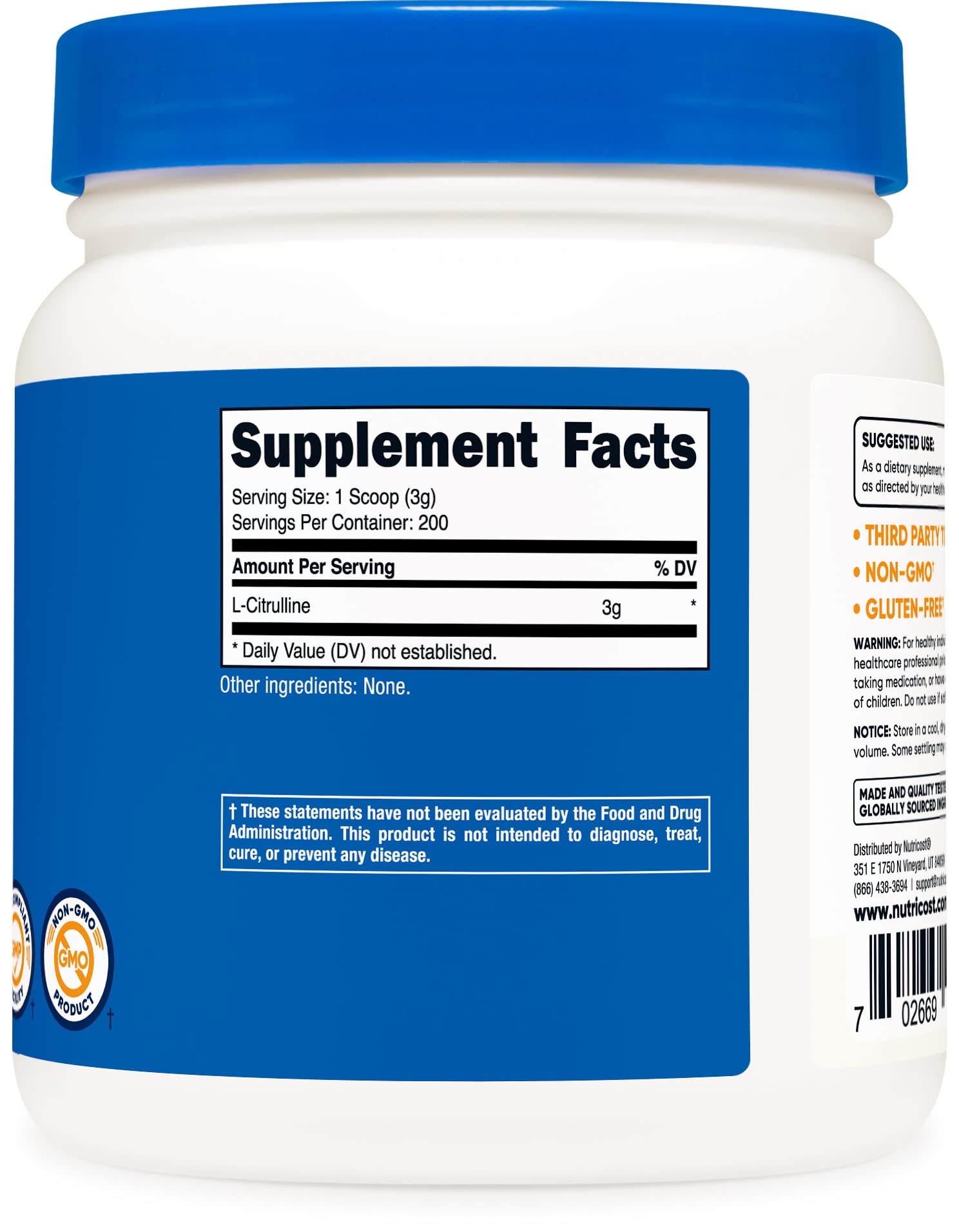 Foto 5 | Suplemento Nutricost De L-citrulina Pura En Polvo, 600 G - Venta Internacional.