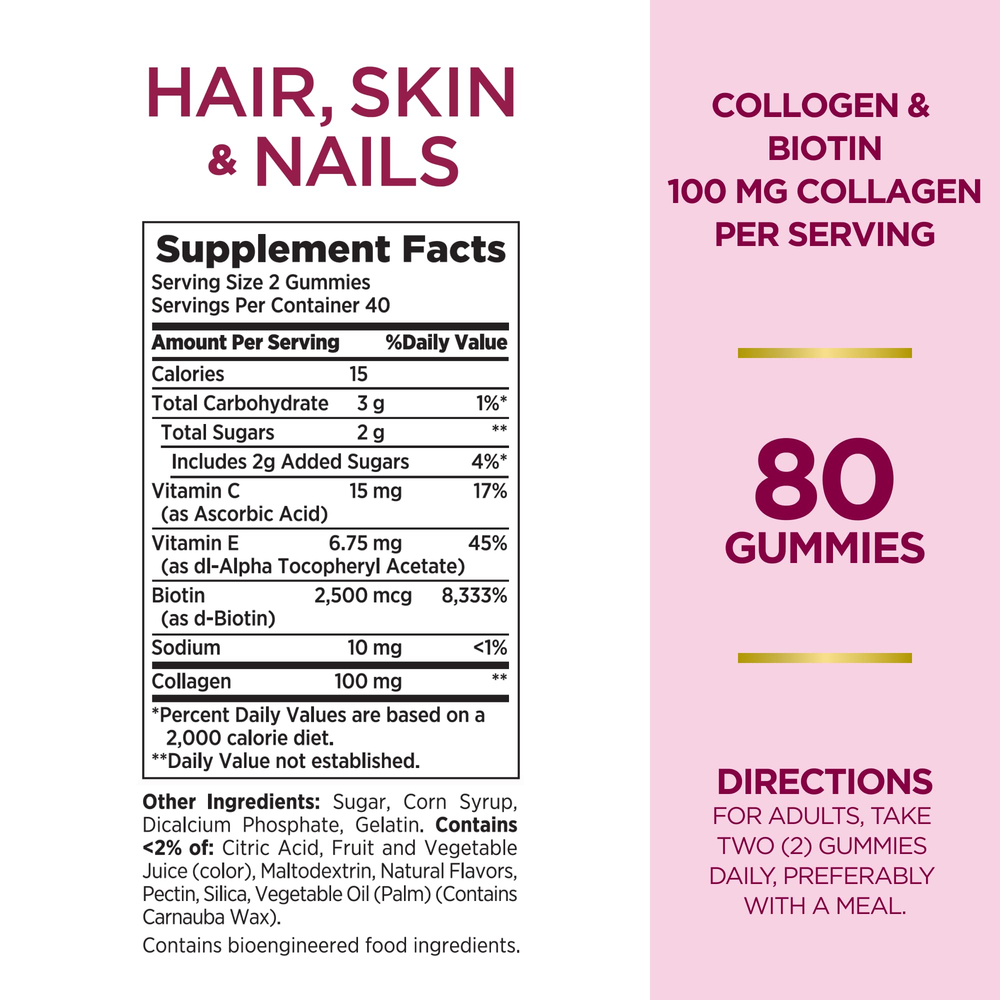 Foto 3 pulgar | Suplemento Nature's Bounty Para Cabello, Piel Y Uñas, 2500 Mcg, 80 Unidades - Venta Internacional.