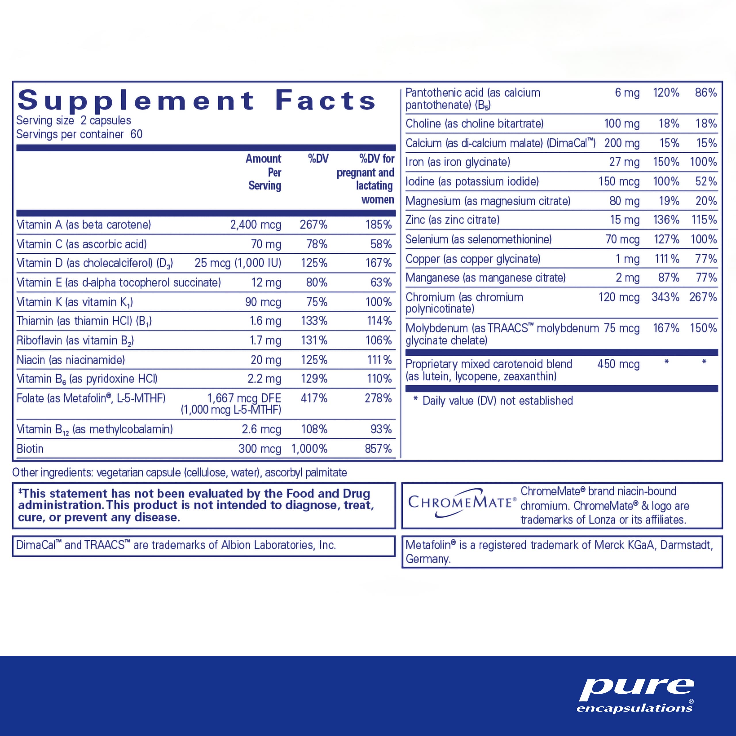 Foto 3 pulgar | Prenatal Nutrients Pure Encapsulations Prenatal 120 Cápsulas - Venta Internacional.