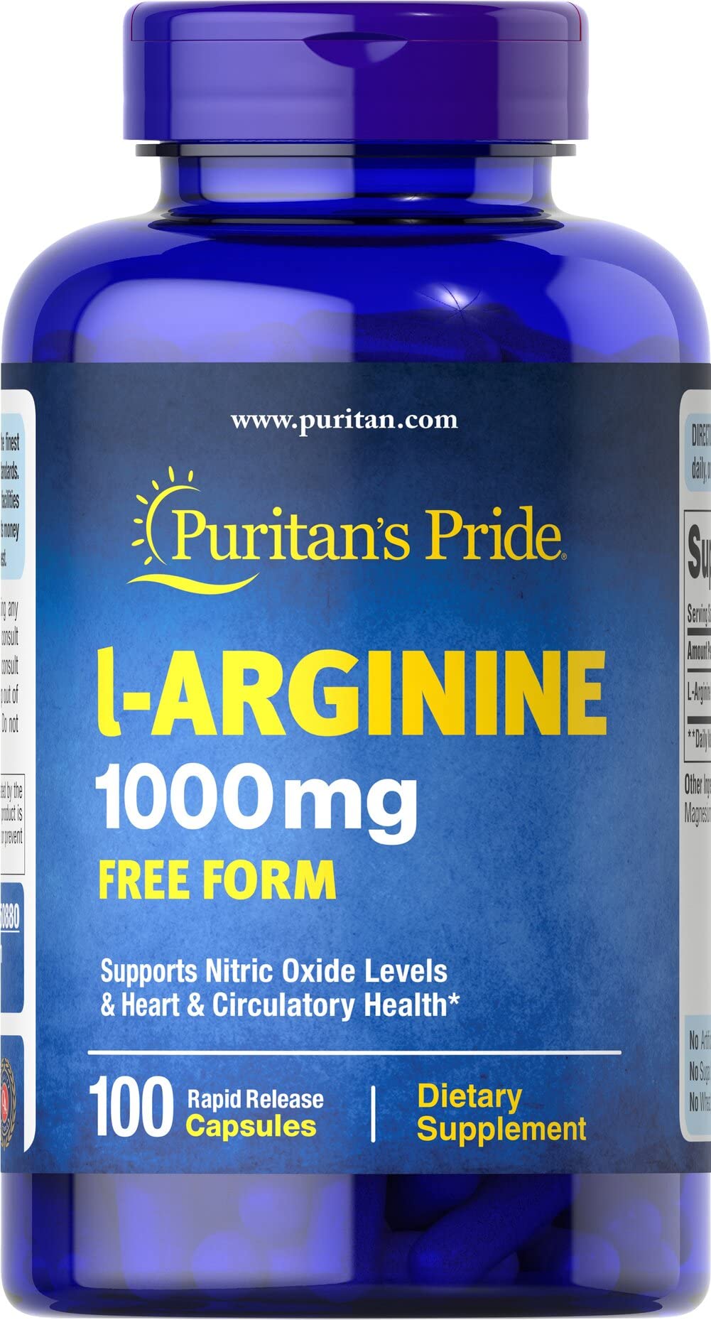 Foto 2 pulgar | Suplemento Puritan's Pride, Cápsulas De L-arginina De 1000 Mg, 100 Unidades - Venta Internacional.