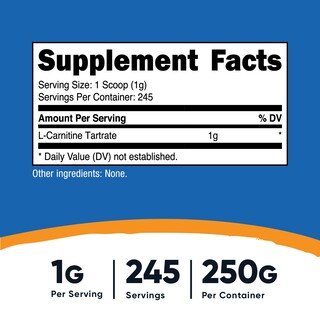 Foto 2 | Suplemento Nutricost De Tartrato De L-carnitina En Polvo 250 G - Venta Internacional.