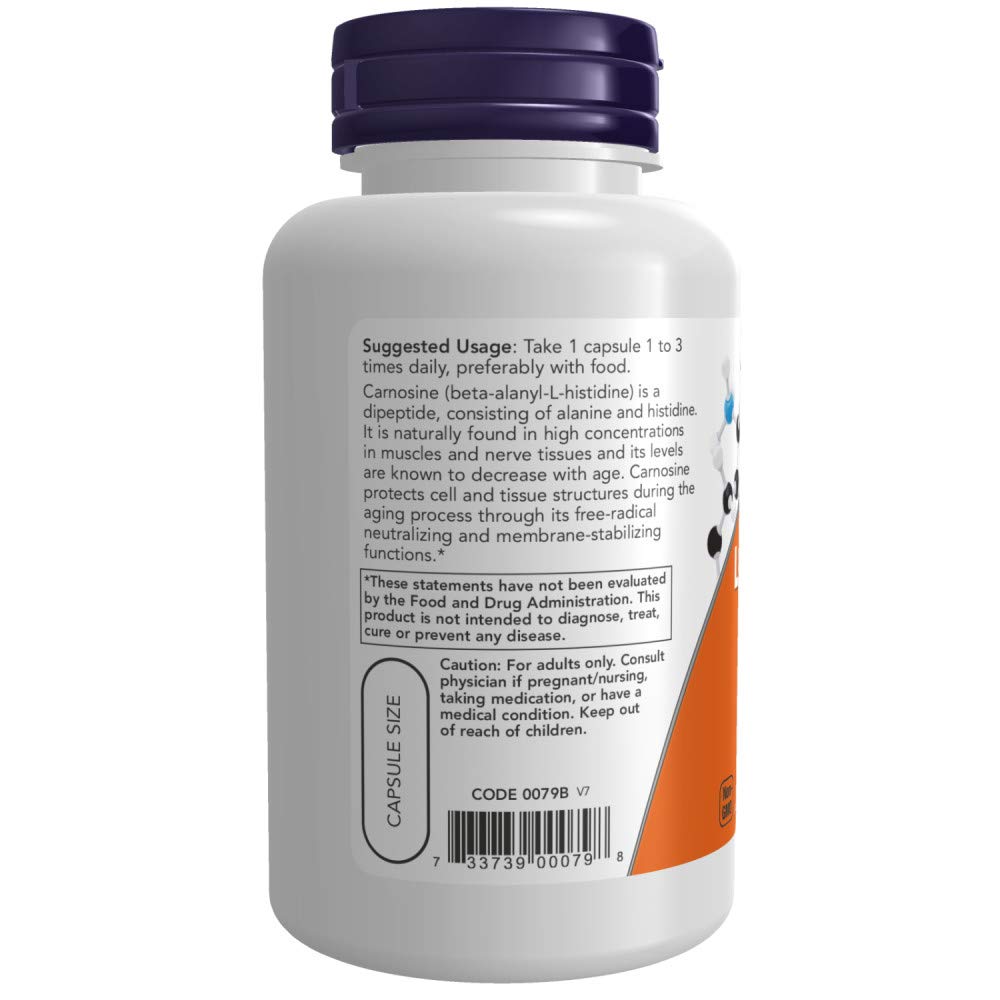 Foto 4 pulgar | Supplement Now L-carnosina 500 Mg Para Un Envejecimiento Saludable, 100 Cápsulas Vegetarianas - Venta Internacional.