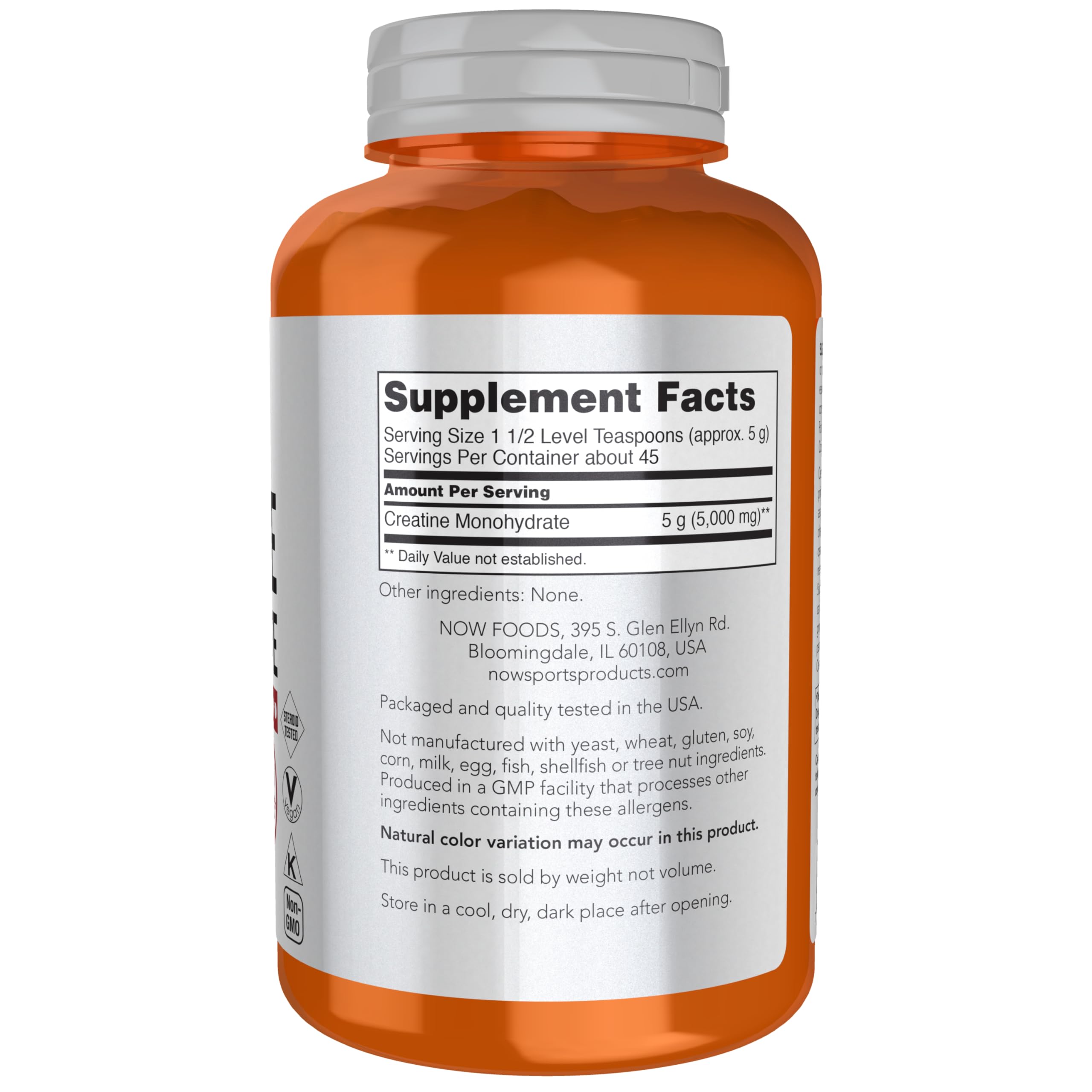 Foto 3 pulgar | Monohidrato De Creatina En Polvo Now Foods Sports Nutrition 240 Ml - Venta Internacional.