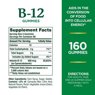 Foto 2 | Suplemento: Gomitas De Vitamina B12 De Nature's Bounty, 500 Mcg, 160 Unidades - Venta Internacional.