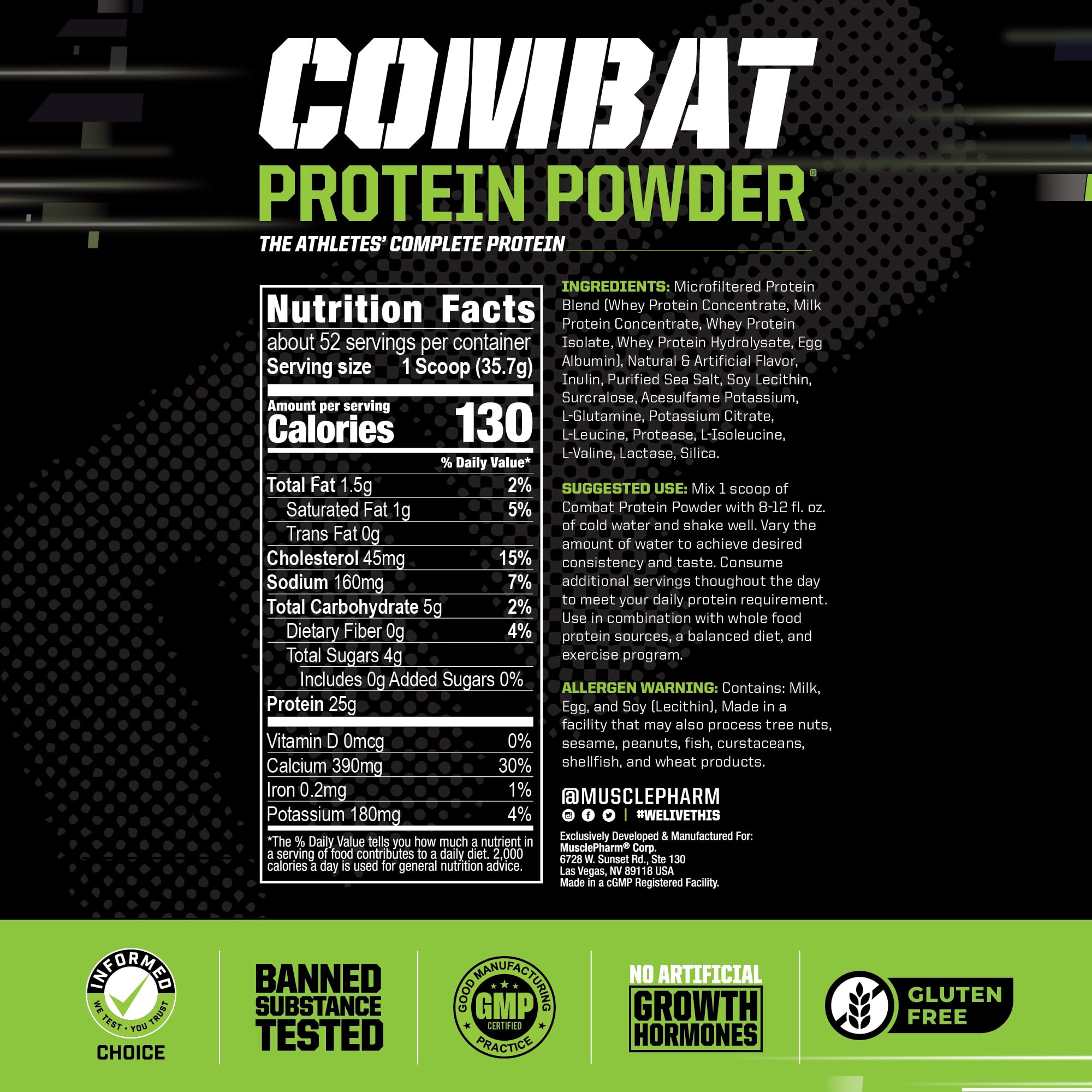Foto 3 pulgar | Proteína En Polvo Musclepharm Combat Vanilla, 1,8 Kg, 52 Porciones - Venta Internacional.