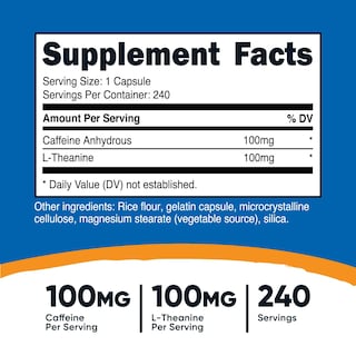 Foto 2 | Suplemento Dietético Nutricost Cafeine Con L-teanina 240 Cápsulas - Venta Internacional.
