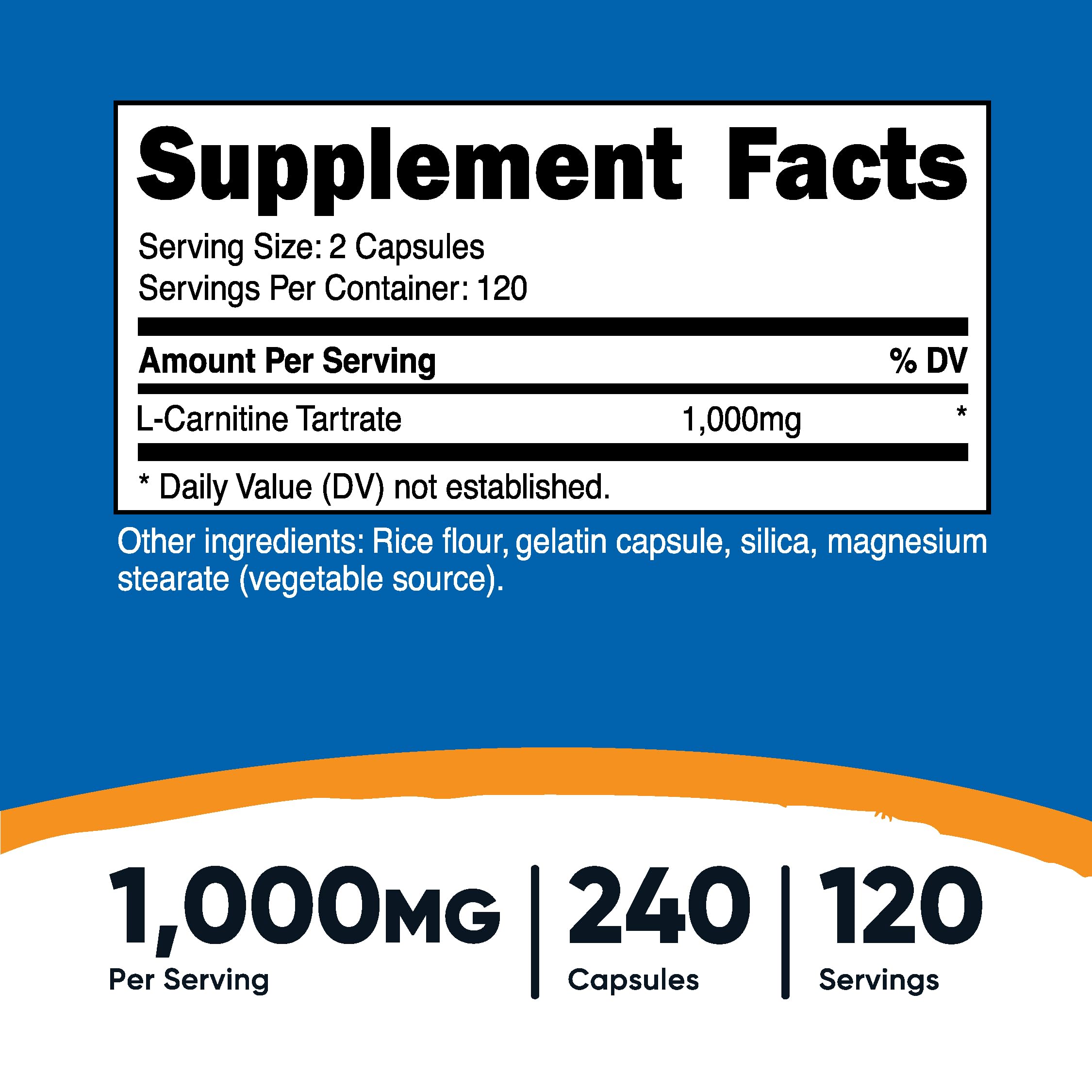 Foto 3 pulgar | Suplemento Nutricost De Tartrato De L-carnitina, 1000 Mg, 240 Cápsulas - Venta Internacional.