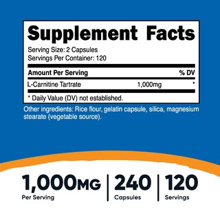 Foto 2 | Suplemento Nutricost De Tartrato De L-carnitina, 1000 Mg, 240 Cápsulas - Venta Internacional.