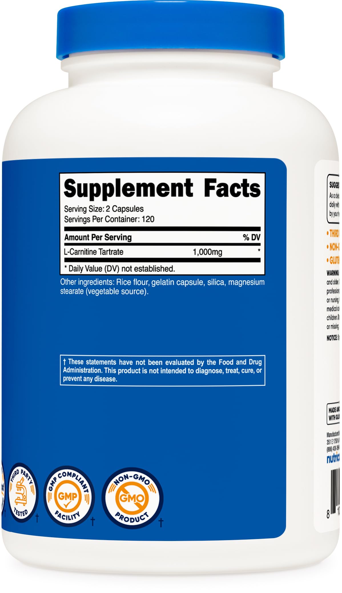 Foto 6 pulgar | Suplemento Nutricost De Tartrato De L-carnitina, 1000 Mg, 240 Cápsulas - Venta Internacional.