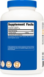Foto 5 | Suplemento Nutricost De Tartrato De L-carnitina, 1000 Mg, 240 Cápsulas - Venta Internacional.