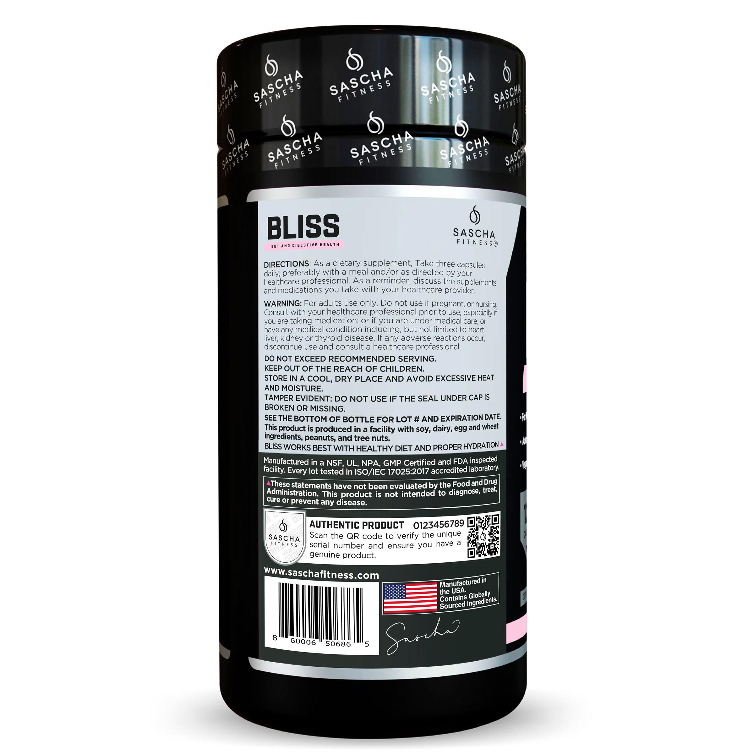 Foto 3 pulgar | Suplemento Sascha Fitness Bliss Gut Health Suministro para 30 Días - Venta Internacional