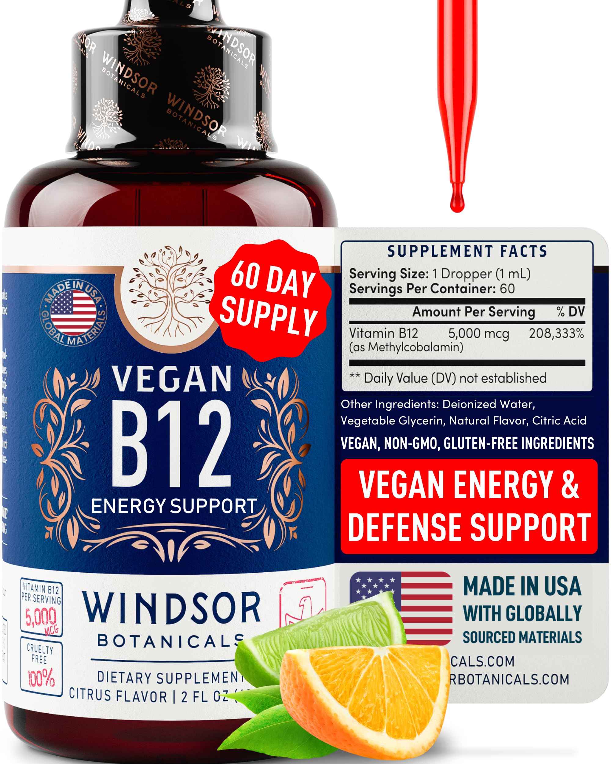Foto 2 pulgar | Vitamina B12 Líquida Windsor Botanicals Max Strength 5000 mcg - Venta Internacional