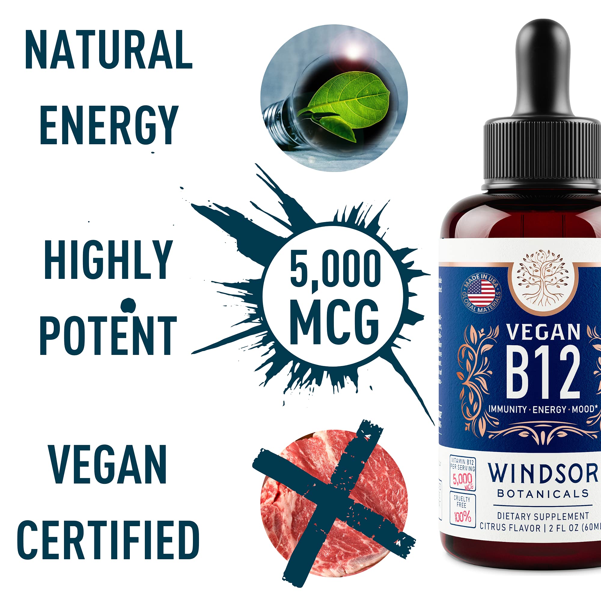 Foto 3 pulgar | Vitamina B12 Líquida Windsor Botanicals Max Strength 5000 mcg - Venta Internacional