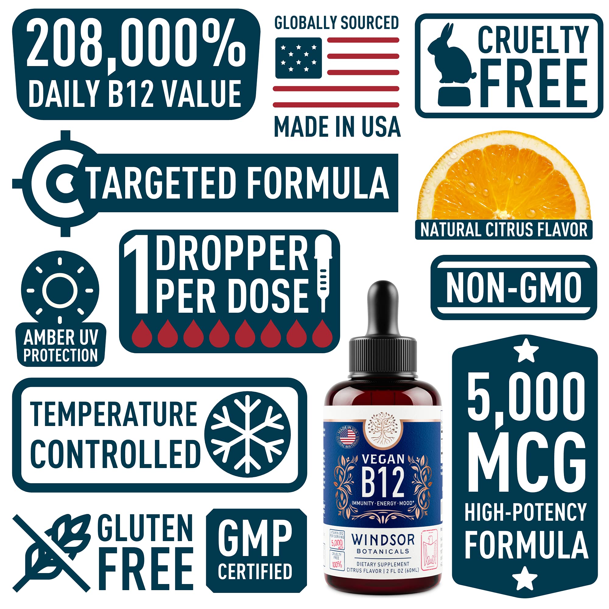 Foto 4 pulgar | Vitamina B12 Líquida Windsor Botanicals Max Strength 5000 mcg - Venta Internacional