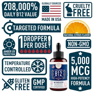 Foto 3 | Vitamina B12 Líquida Windsor Botanicals Max Strength 5000 mcg - Venta Internacional