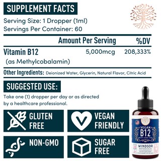 Foto 5 | Vitamina B12 Líquida Windsor Botanicals Max Strength 5000 mcg - Venta Internacional