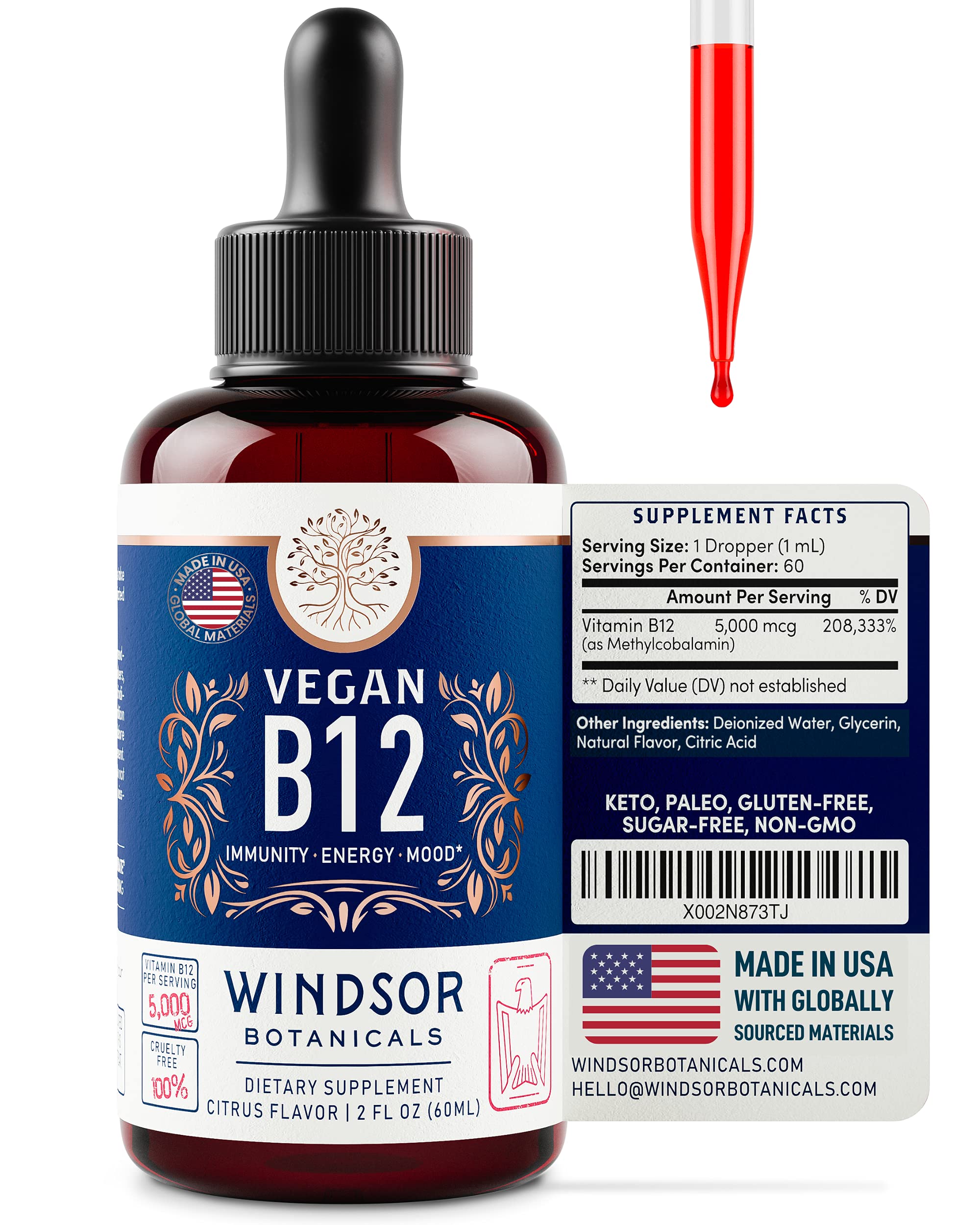 Foto 8 pulgar | Vitamina B12 Líquida Windsor Botanicals Max Strength 5000 mcg - Venta Internacional