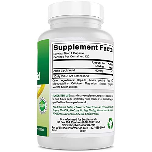 Foto 3 pulgar | Best Naturals |ácido Alfa Lipoico 600 Mg – 120 Cápsulas | Energía Celular, Metabolismo Y Protección Antioxidante