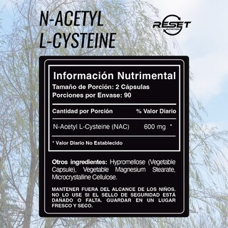 Foto 2 | Reset Nutrition | Nac 600 Mg – 60 Cápsulas | Desintoxicación Hepática, Antioxidante Natural Y Bienestar Integral