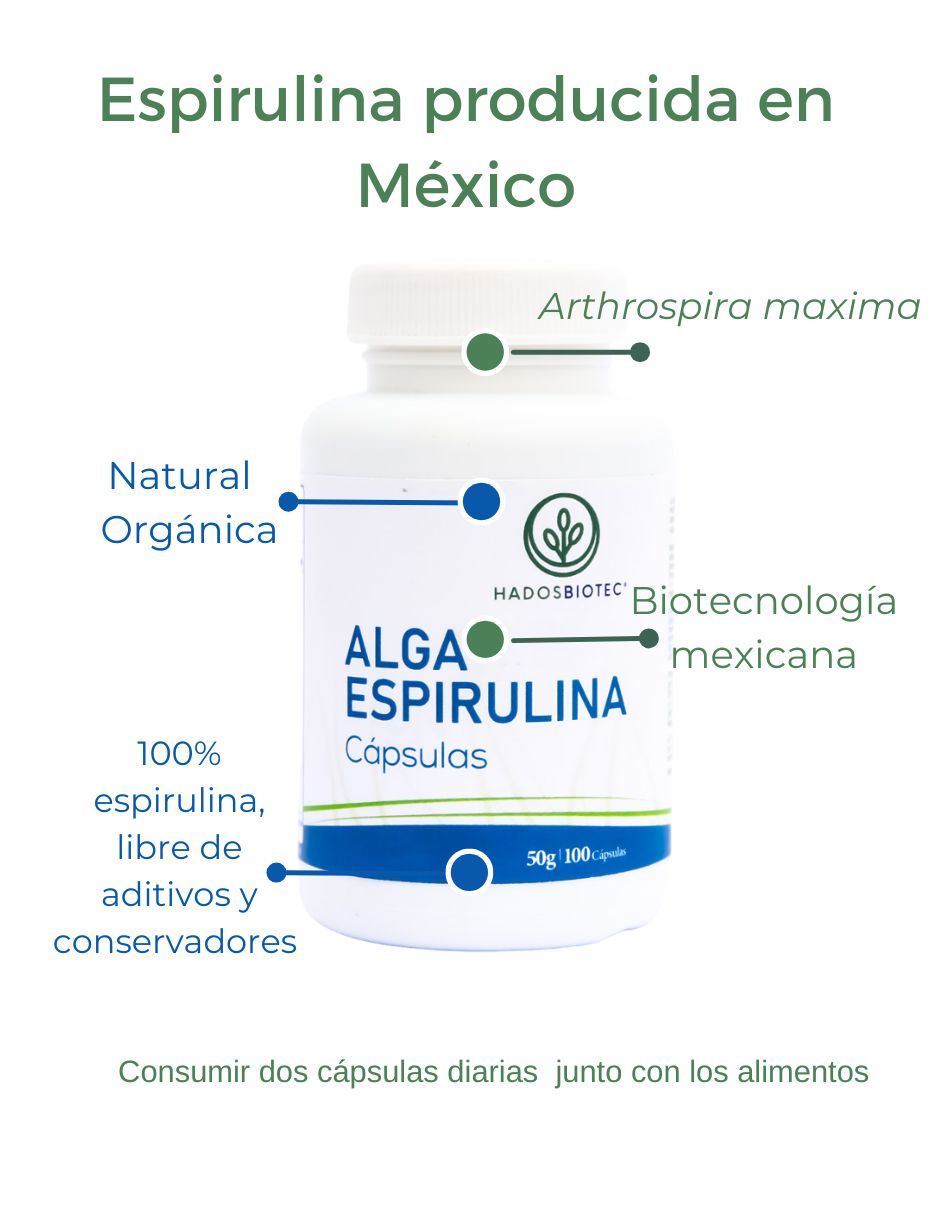 Foto 4 pulgar | Alga Espirulina Cápsulas Hadosbiotec Pack 3 Piezas 100 Cápsulas 50 G C/u Ingredientes Naturales 100% Alga Espir