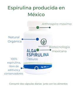 Foto 3 | Alga Espirulina Cápsulas Hadosbiotec Pack 3 Piezas 100 Cápsulas 50 G C/u Ingredientes Naturales 100% Alga Espir