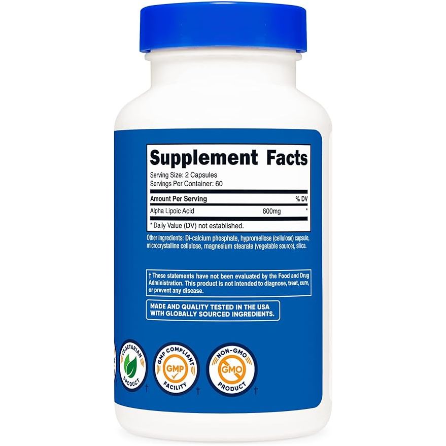 Foto 4 pulgar | Nutricost | Ácido Alfa Lipoico 600 Mg – 120 Cápsulas | Antioxidante Celular Y Metabolismo De La Glucosa