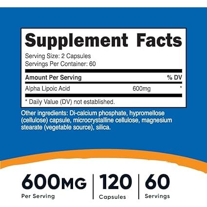 Foto 5 pulgar | Nutricost | Ácido Alfa Lipoico 600 Mg – 120 Cápsulas | Antioxidante Celular Y Metabolismo De La Glucosa