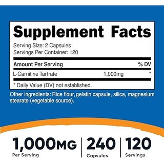 Foto 4 | L-carnitina Tartrato 1000 Mg Nutricost 240 Cápsulas